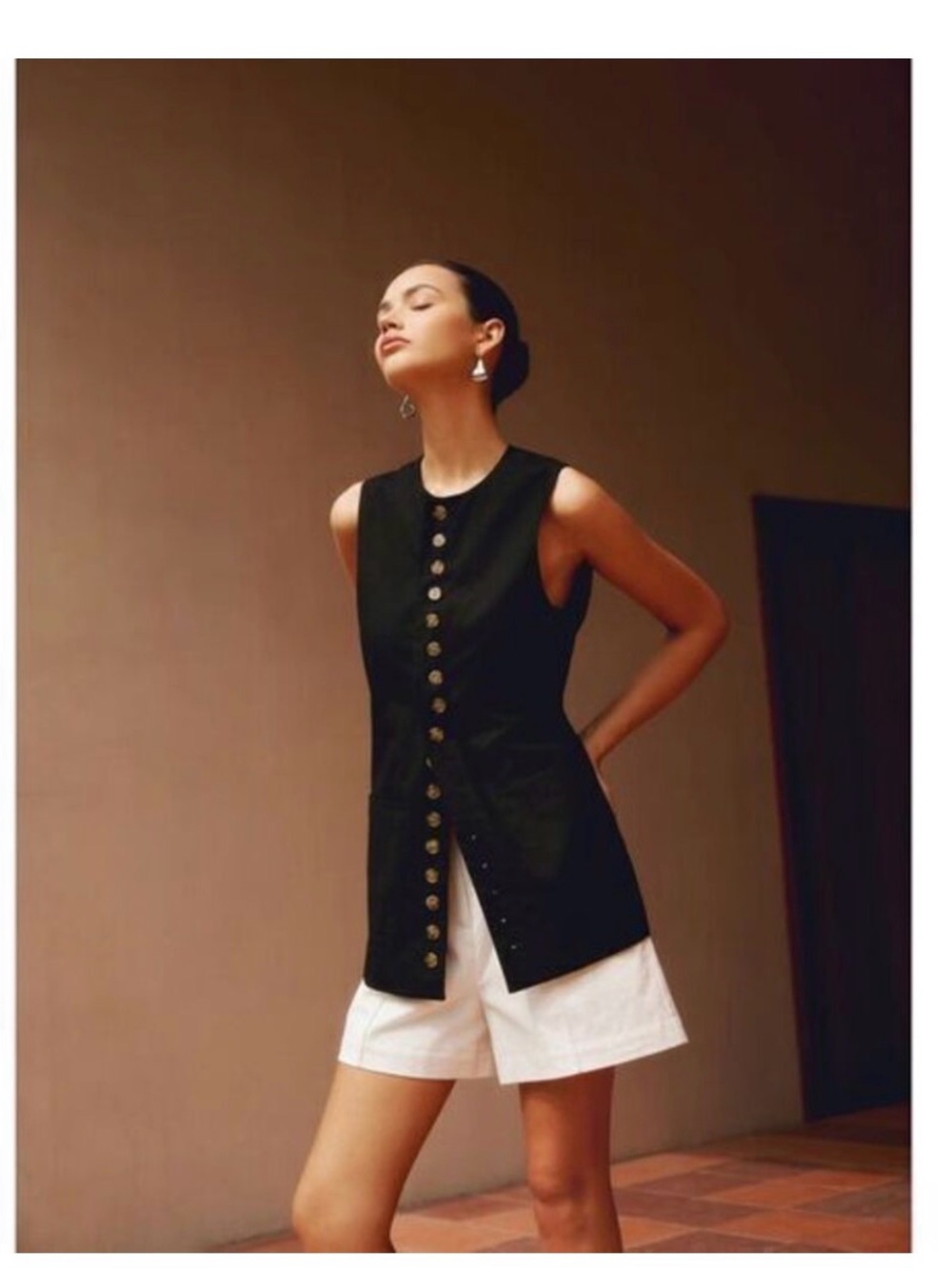 Commense Black Button-Front Sleeveless Top